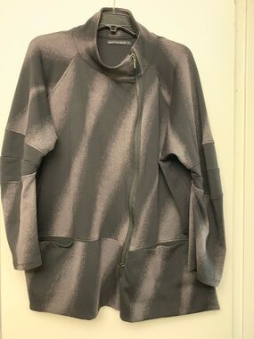 ❤️ MATTHILDUR size L asymmetrical blazer jacket black grey comfy fun pockets